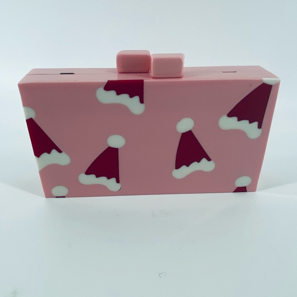 LULU Santa Hat Print Acrylic Box Purse With Crossbody Chain Pink OS NEW W/Tags